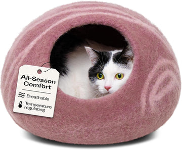 Cat Cave - Merino Wool Bed for Indoor Cats (Rose Gold, Medium)