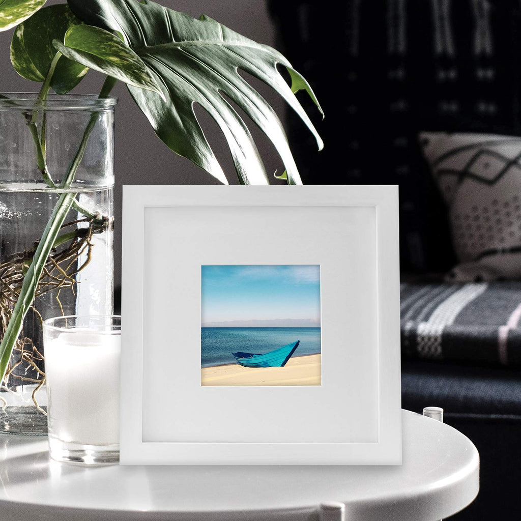 8x8 Picture Frames Solid Wood 4x4 Square Frame with Mat White 6 Pack