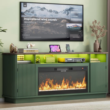 70" Fluted Fireplace TV Stand Modern Entertainment Center with 36" Electric Fireplace, Wood Media Console w/Power