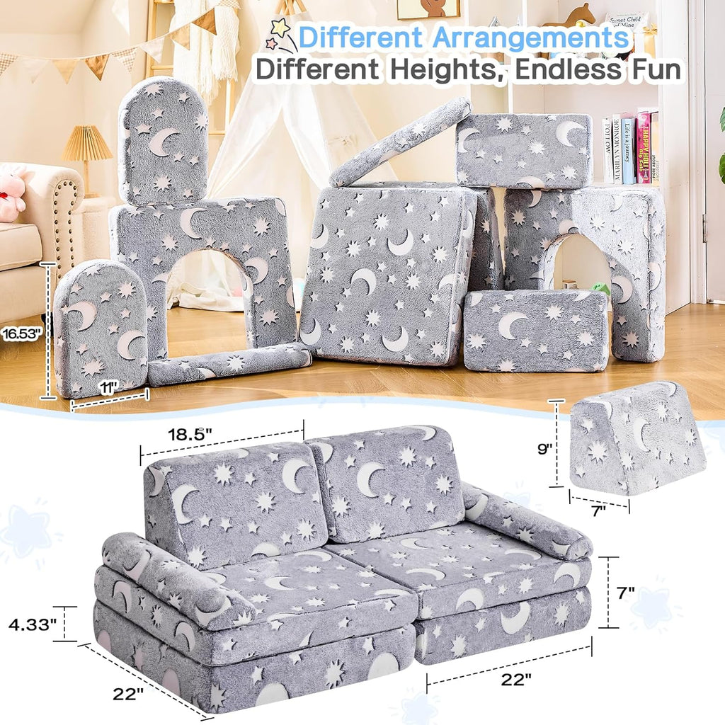 Star Modular Kids Play Couch for Toddlers 1-3,10 PC Glow-in-the-Dark