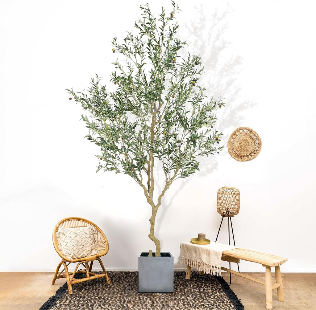 Tall Faux Olive Tree,9ft(108in) Realistic Potted Silk Artificial Olive Tree, Fake Olive Trees Indoor with Green