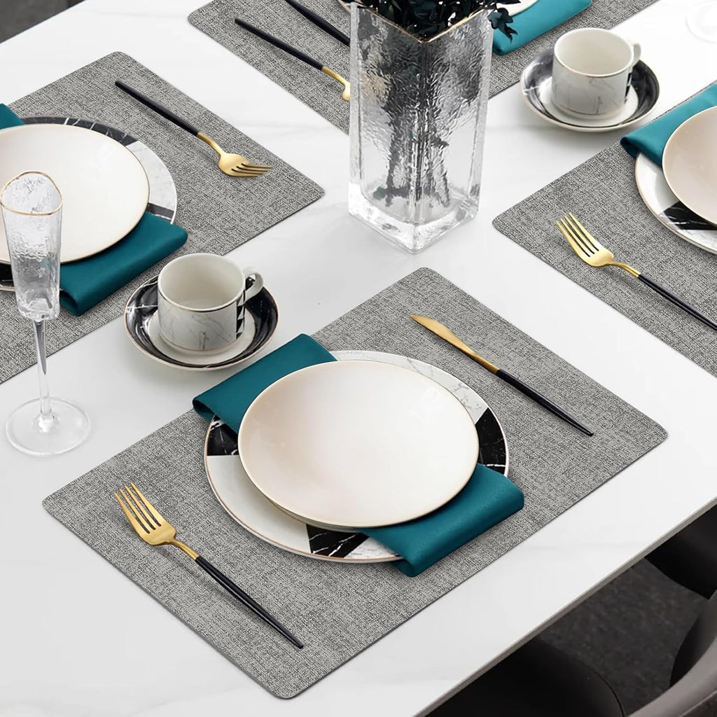 Faux Leather Heat Resistant Placemats - Waterproof Oilproof Wipeable Dining PU Place Mat Easy Clean Table - Set of 4