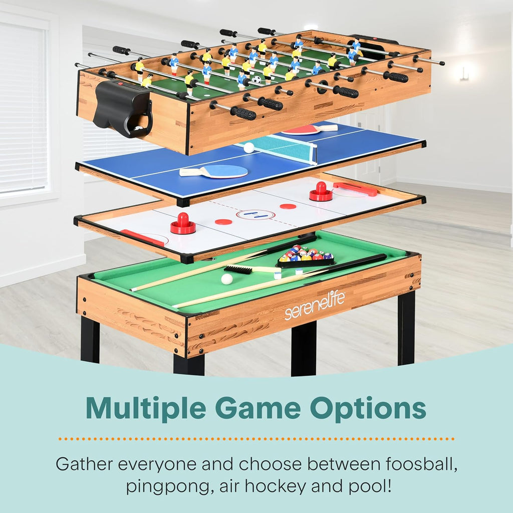Multi Game Table, 48" Sports Arcade Games with Accessories, Ping Pong, Hockey, Pool Billiards, Soccer Foosball All in