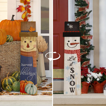 One-Piece Reversible Fall Winter Porch Sign, Outdoor Decorations