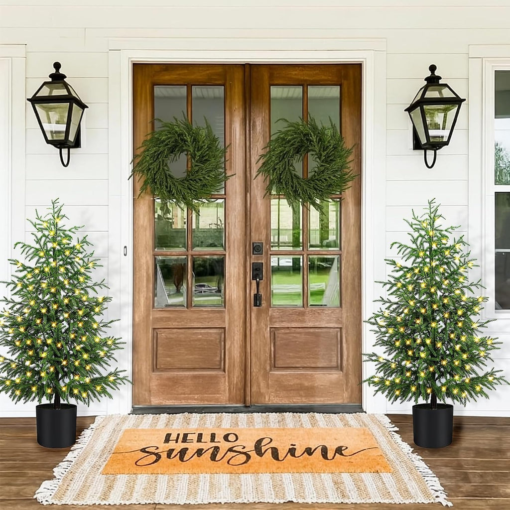 4FT Norfolk Pine Christmas Trees with 80LED Lights, 2-Pack