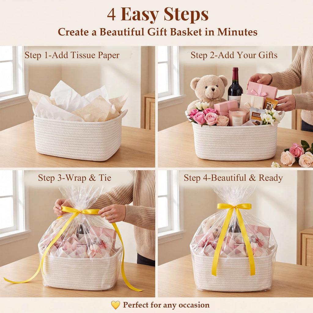 Gift Basket Empty with Handle, Small Woven Baskets for Gifts Empty