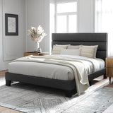 Queen Platform Bed Frame with Fabric Upholstered Headboard and Wooden Slats Support