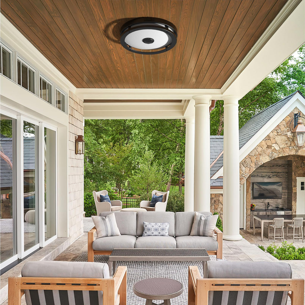 Outdoor Motion Sensor LED Ceiling Light, Dusk to Dawn, 12", 2 Pack