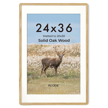 24x36 Poster Frame - Solid Oak Wood 24 x 36 Picture Frame, 24''x36'' Frame With Mat For 20x30, Tempered Glass and