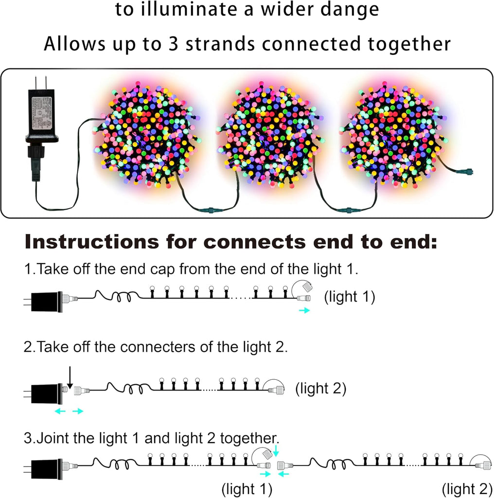String Lights Multicolor, 49ft 306 LED 9mm Frosted Globe String Lights, 11 Modes Christmas Globe Lights, Xmas Tree