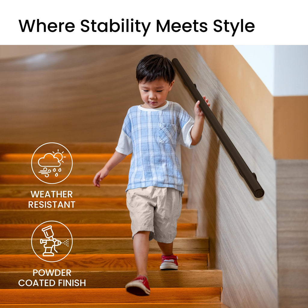 Aluminum Handrail for Indoor or Outdoor Steps and Stairs - Hand Rails for Elderly - DIY Complete Stair Railing Kit
