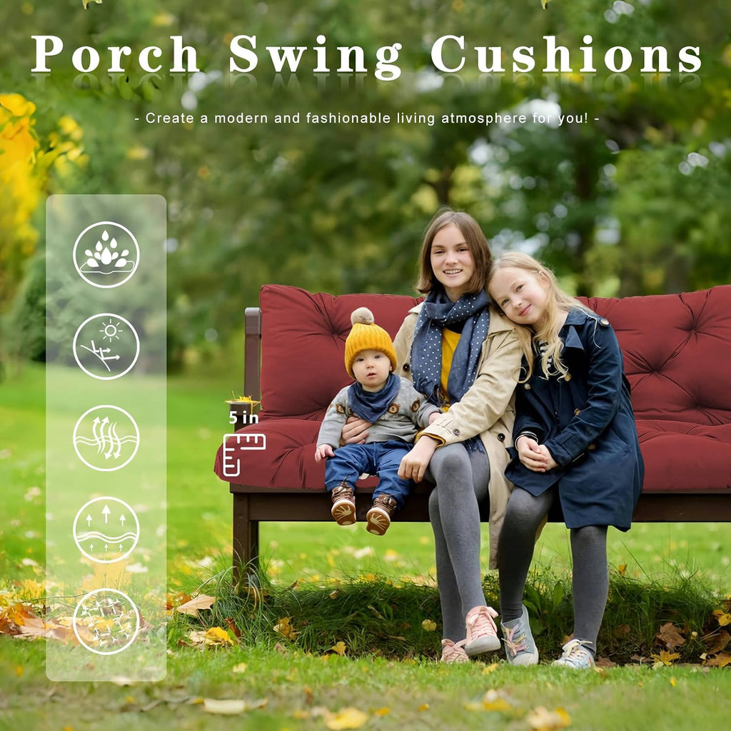 5" Thick Outdoor Porch Swing Cushions 60" Waterproof 2 Seater | PP Cotton & Memory Foam Fill, Fade Resistant, with