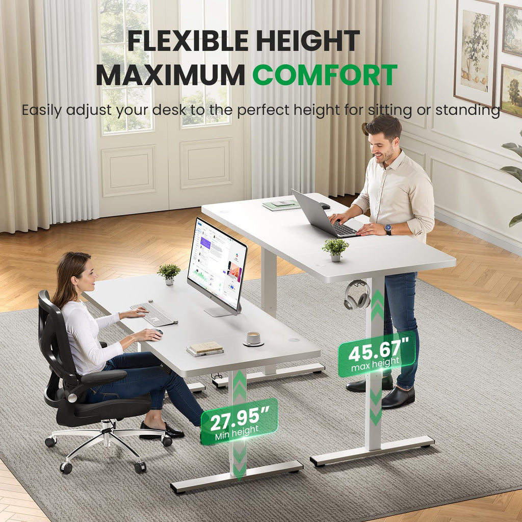 White 71x30 in Electric Standing Desk, 1 Inch Thick Tabletop