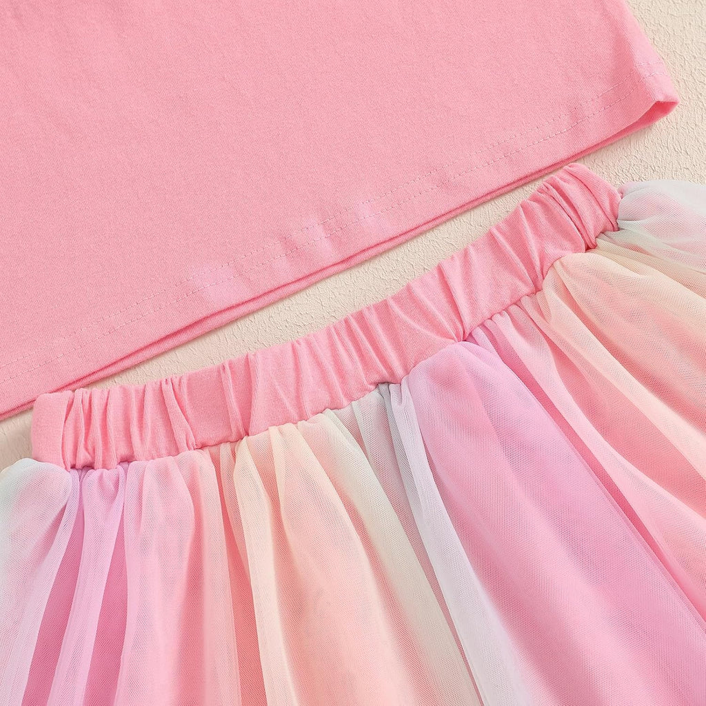 Toddler Birthday Girl Outfit Birthday Girl Letter Embroidery Shirt Top Mesh Tutu Donut Skirt Princess Party Skirt Set