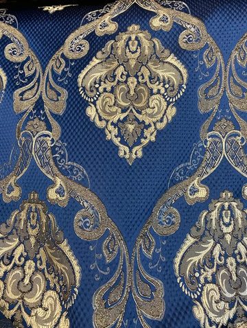 54'' Renaissance Drapery Upholstery Damask Stripe Diamond Fabric | Sold by The Yard (Damask Midnight) (Renaissance001)