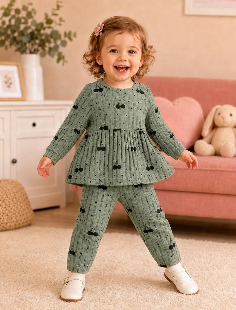Baby Girl Clothes Toddler Girl Clothes Ribbed Cherry 2 Piece Set