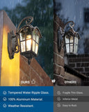 Outdoor Wall Light Fixtures, Black Roman 17.7" H Exterior Wall Lantern, Anti-Rust & Waterproof, Water Ripple Glass