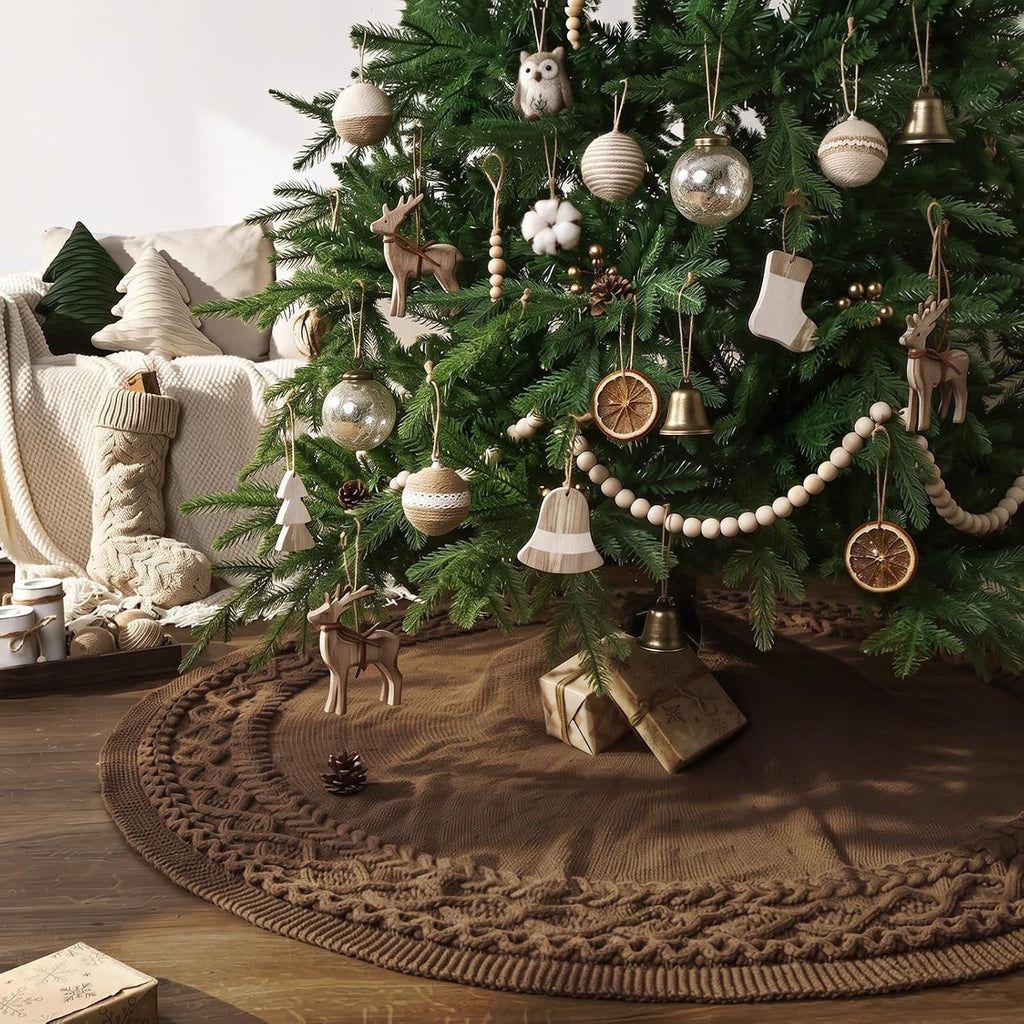 Knit Christmas Tree Skirts, Neutral Tree Skirt, Cozy Christmas Decorations