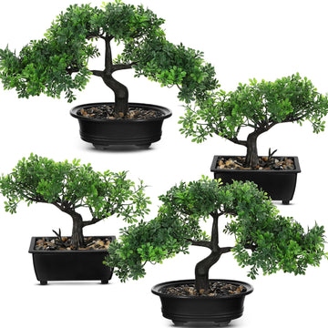 4 Pack Artificial Bonsai Tree, Indoor Small Fake Plants in Pots Table Office Desk Bathroom Shelf Bookshelf Bedroom