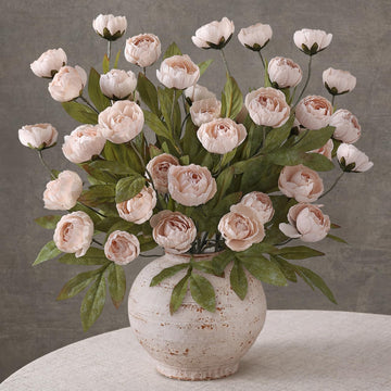 6 Pcs 27" Artificial Peony Silk Flower Stems for Vase Decor(Beige)