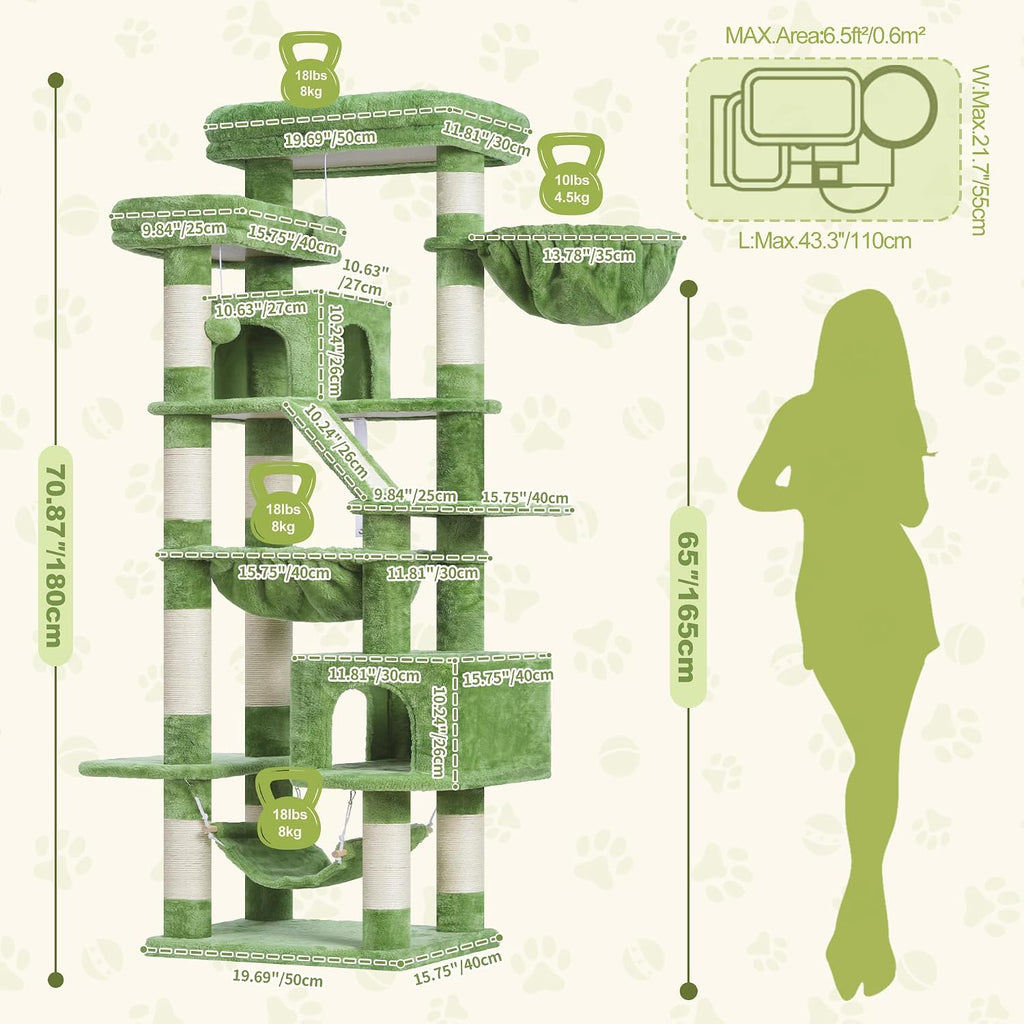 Cat Tree, 71-Inch-Tall Tower for Indoor Cats with 2 Perches