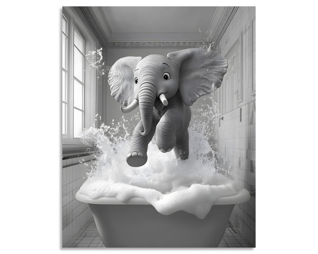 Funny Animal Bathroom Canvas Wall Art Black and White Animal Bathroom Picture Elephant Bathroom Poster Elephant
