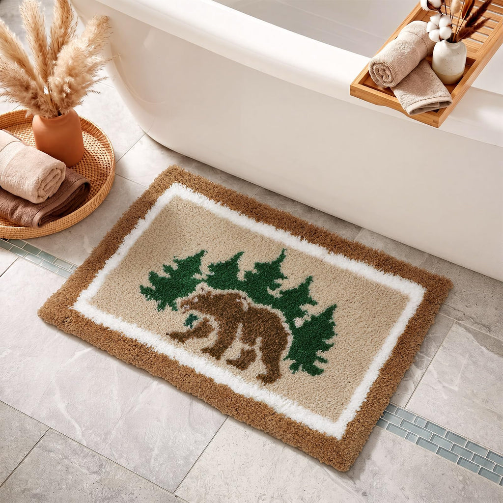 Rustic Bear Bathroom Rug Non-Slip Absorbent Bath Mat 24x16 Inches