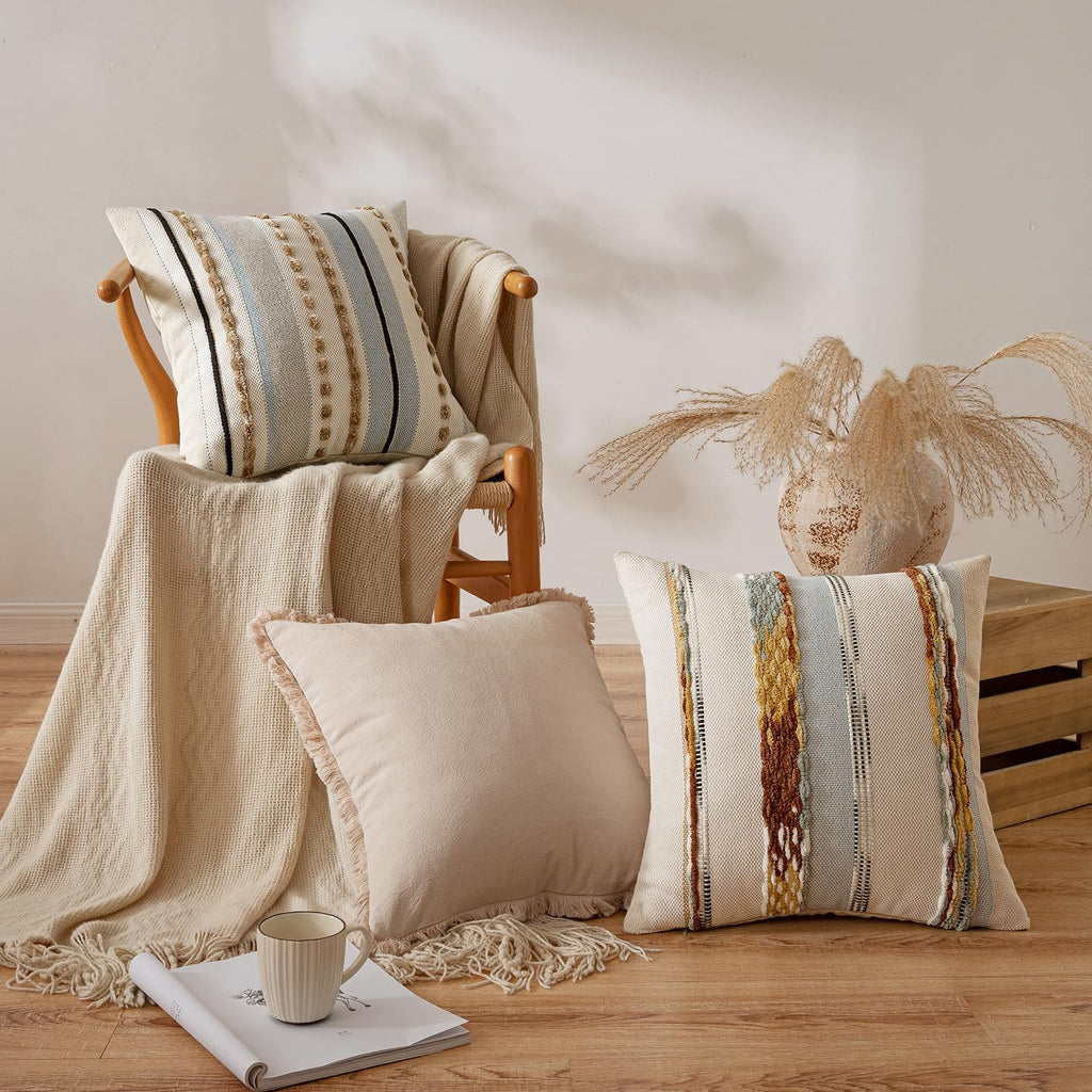 Boho Decorative Pillow Covers 24x24 Blue-Earth Tones Pack of 2