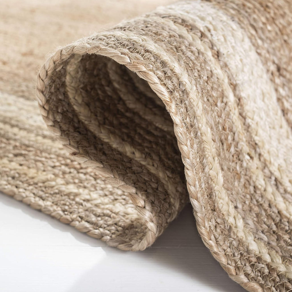 Natural Fiber Collection Area Rug - 6' x 9', Ivory & Natural, Handmade Border Farmhouse Jute, Ideal for High Traffic