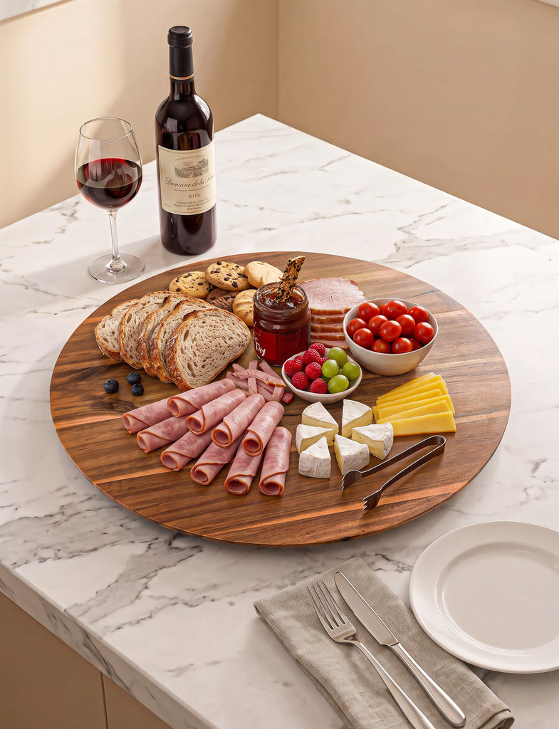 21" Acacia Wood Lazy Susan for Table Top, Swivel Charcuterie Board