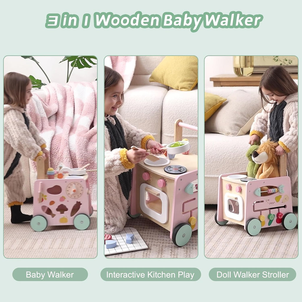 Wooden Baby Push Walker Toys Activity Center for Toddler Girls Gift