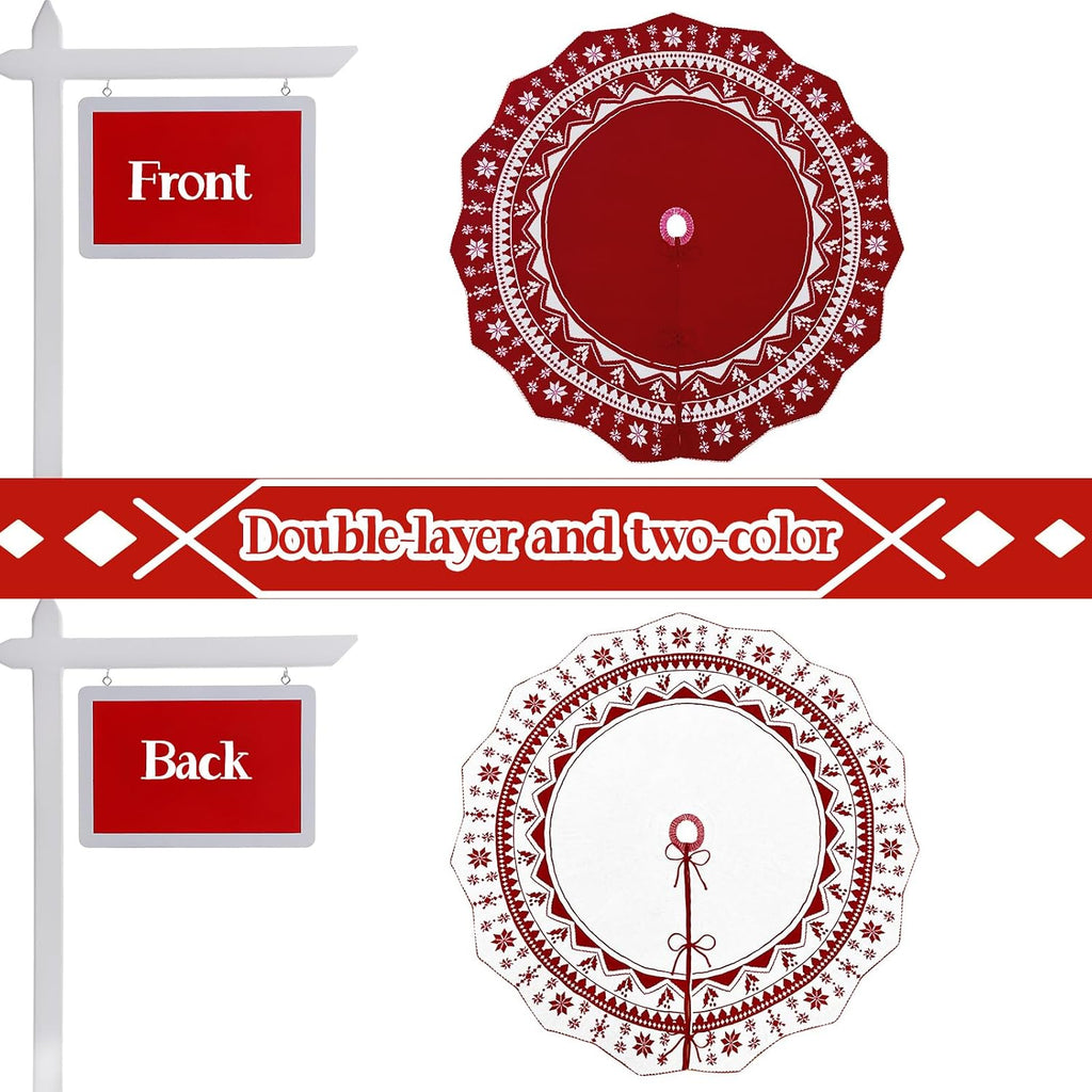 72 Inch Christmas Tree Skirt, Large Double-Sided Knit Snowflake Tree Skirts