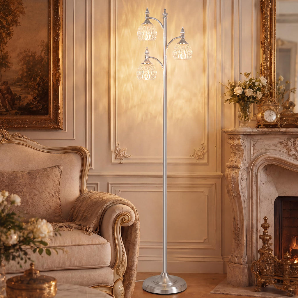 Silver Floor Lamps Brushed Nickel Standing Lamp with Glass Shade 66.5in 3 Way Brightness Lights Mid Century Modern