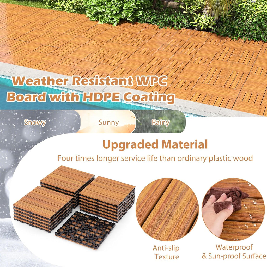 18 Pack Interlocking Deck Tiles - 18 sq.ft Weatherproof Composite Outdoor Flooring Covering, 12" x 12" Patio Decking