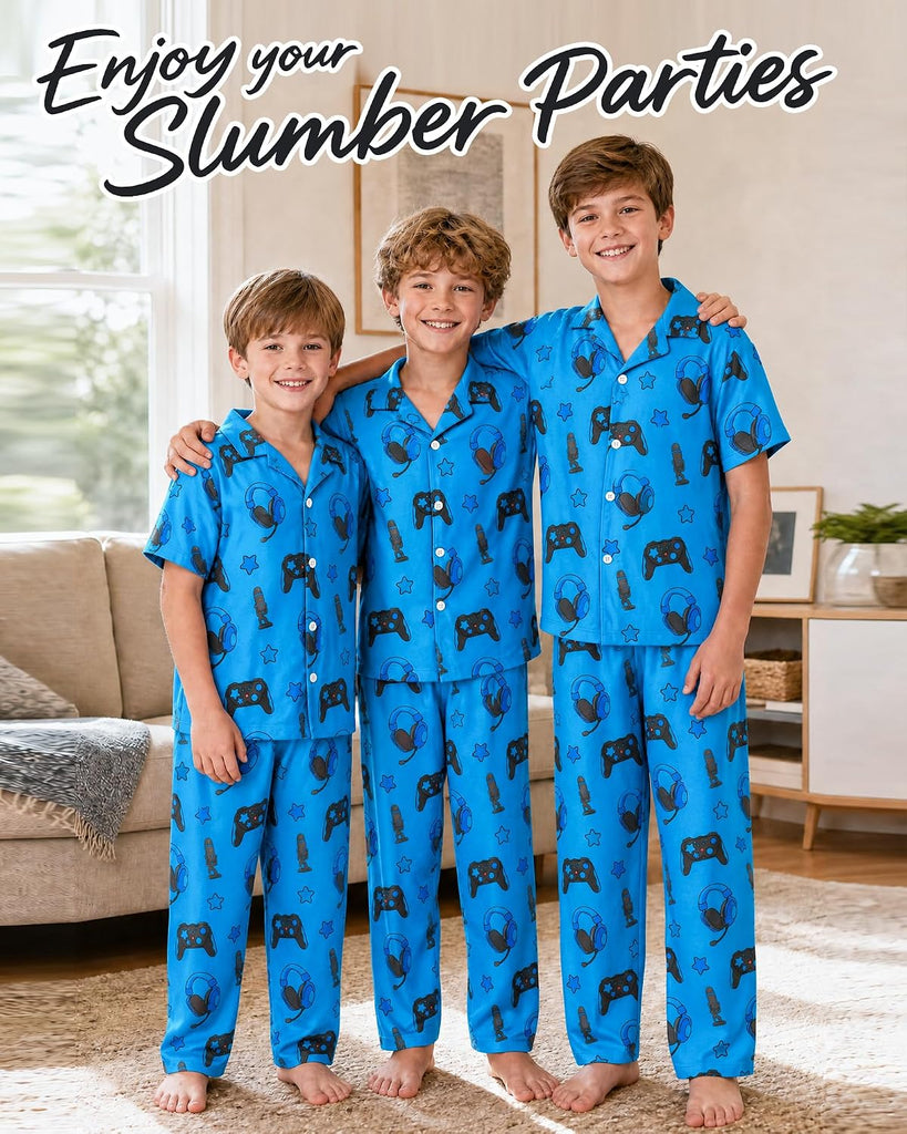 Boys Pajamas Big Boys Pjs Set Short Sleeves and Pants Sleepwear for Kids Button-Down Jammies Loungewear