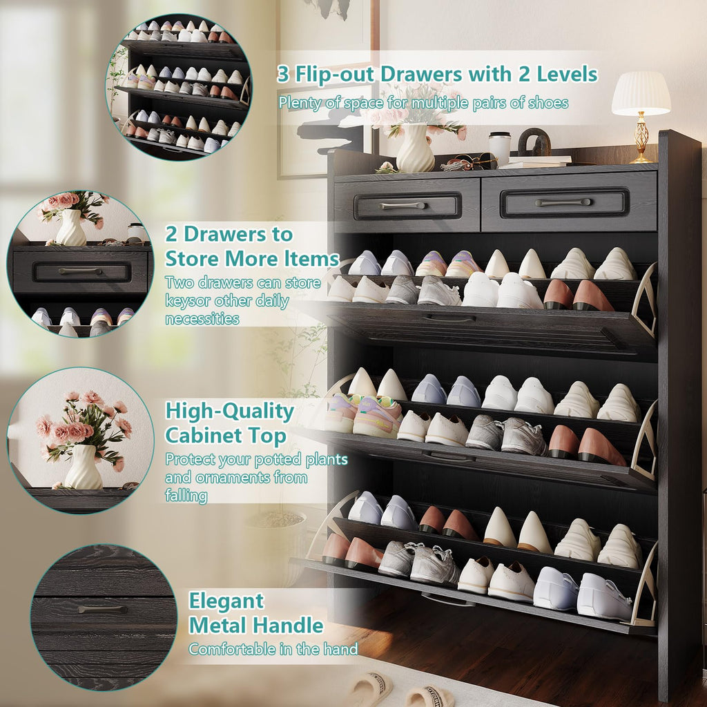 Shoe Cabinet Storage with 3 Large Flip Drawers & 2 Drawers