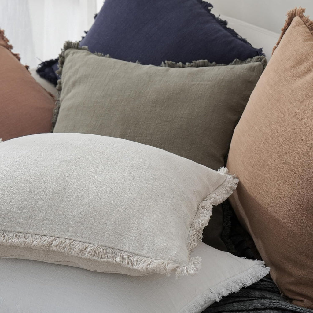 Decorative Linen Fringe Lumbar Throw Pillow Covers Cozy Boho Farmhouse Cushion Cover with Tassel Soft Accent