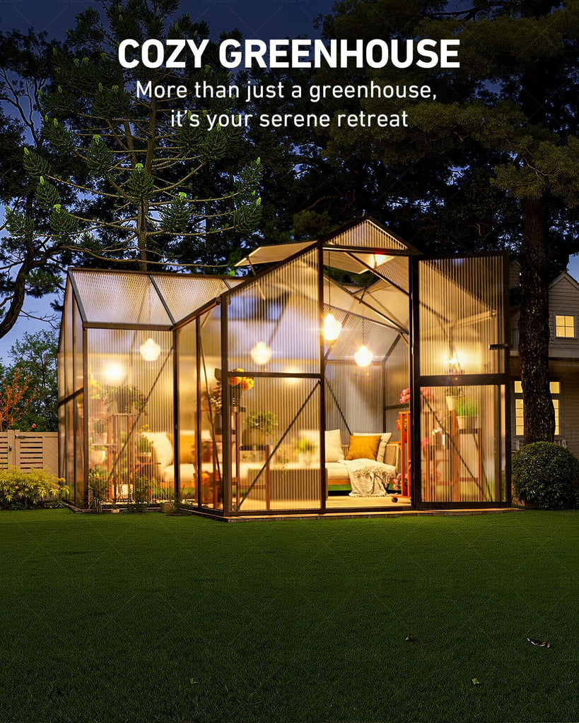 12x12 FT T-Shape Greenhouses, Polycarbonate Green House with UV Protection