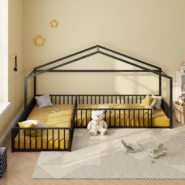 Double Montessori Floor Bed for 2, Black