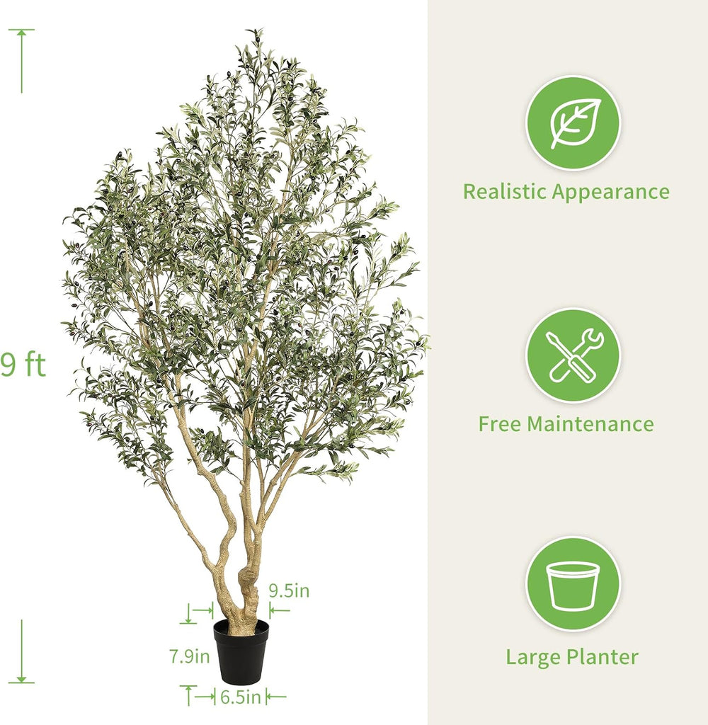 Large Artificial Olive Tree 9ft with Thick Trunk & Realistic Leaves