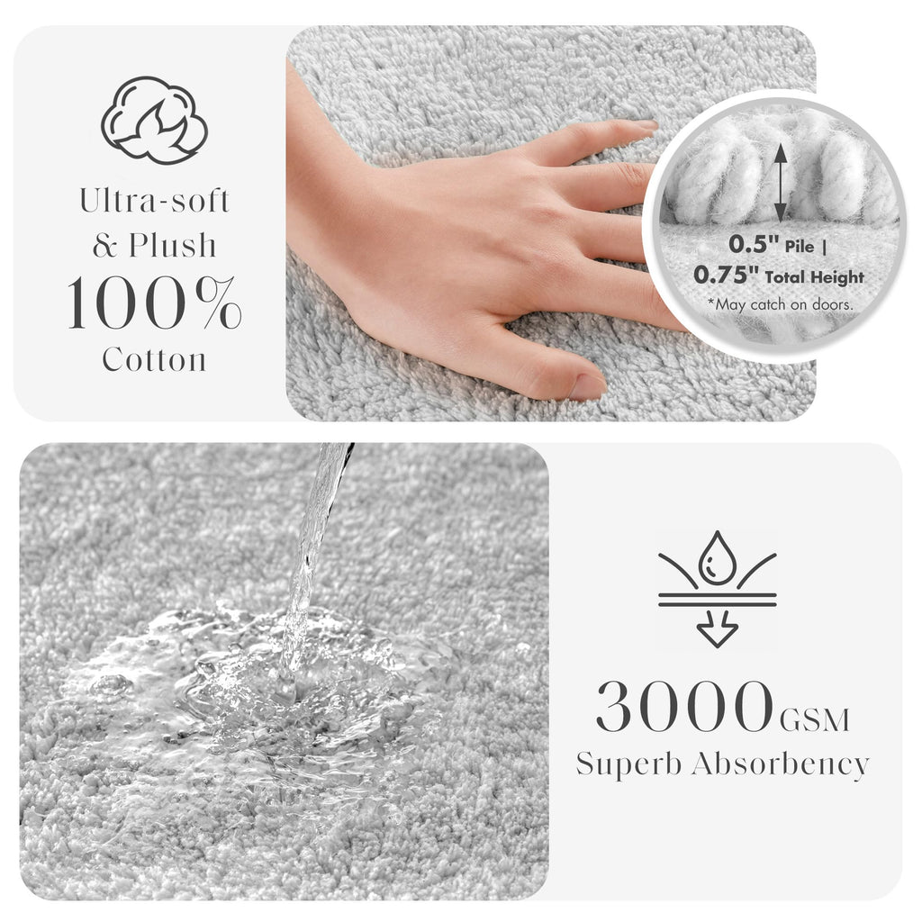 Splendor Reversible 100% Cotton Bath Rug, 24 x 36, Grey