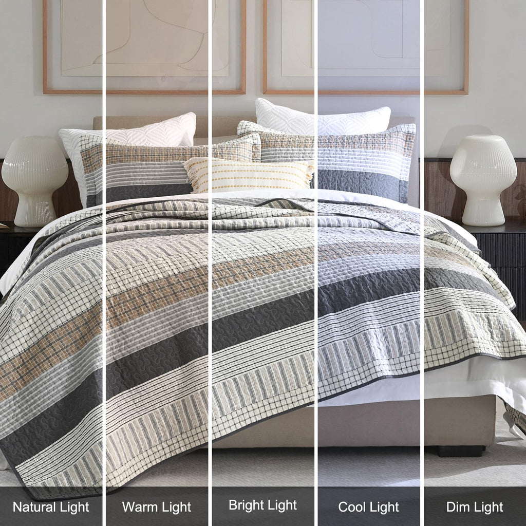 100% Cotton Quilt Set Quilt Bedding Set Bedspreads, Farmhouse Striped Coverlet, Lightweight