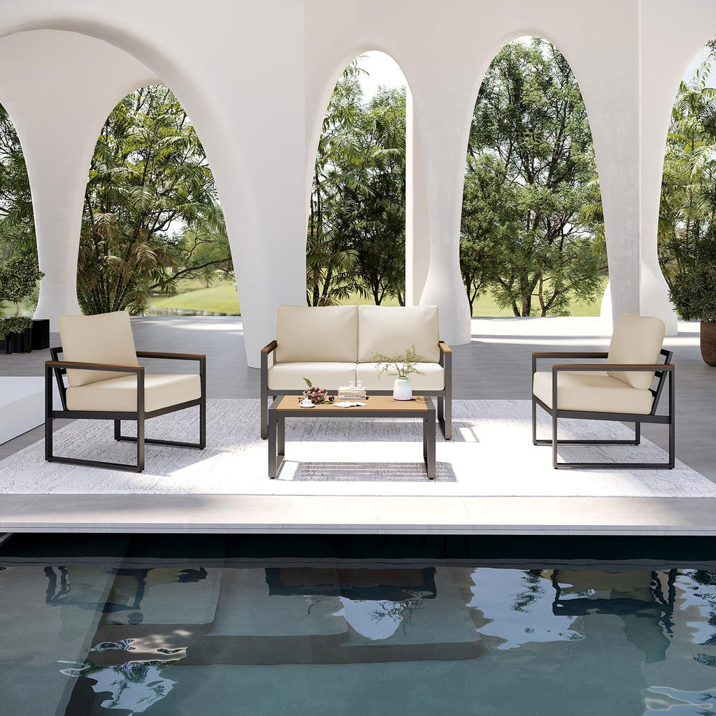 Aoxun Patio Furniture Set, 4 Piece Outdoor Patio Furniture with Thick Cushions