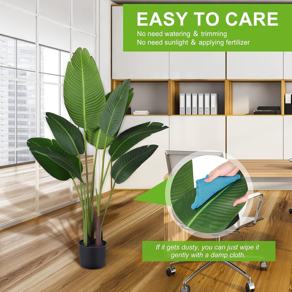 4 Pack 4Ft Artificial Bird of Paradise Plants Faux Palm Tree with 10 Trunks Banana Leaf Artificial Plant Lifelike