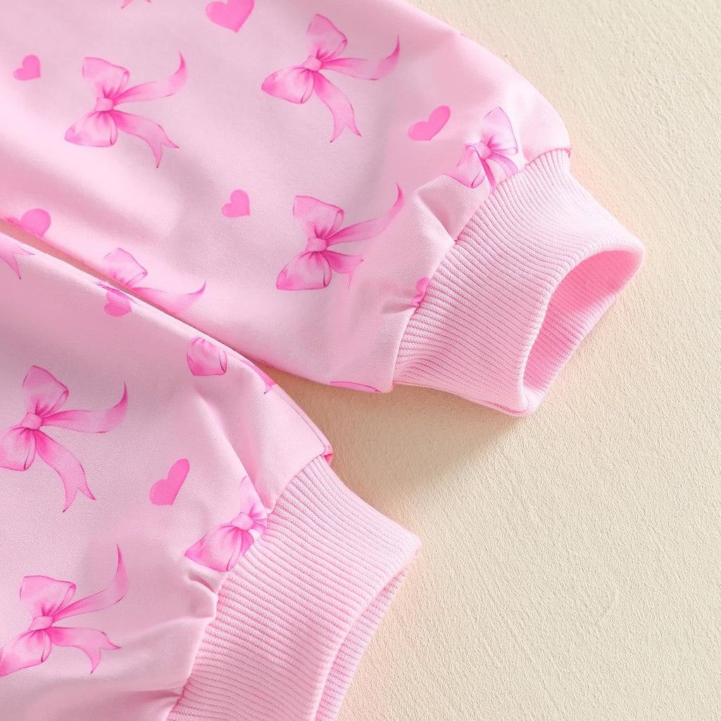 Toddler Baby Girl Outfit Clothes Fall Winter Bows Hearts Long Sleeve Sweatshirt Pullover Top and Pants Set
