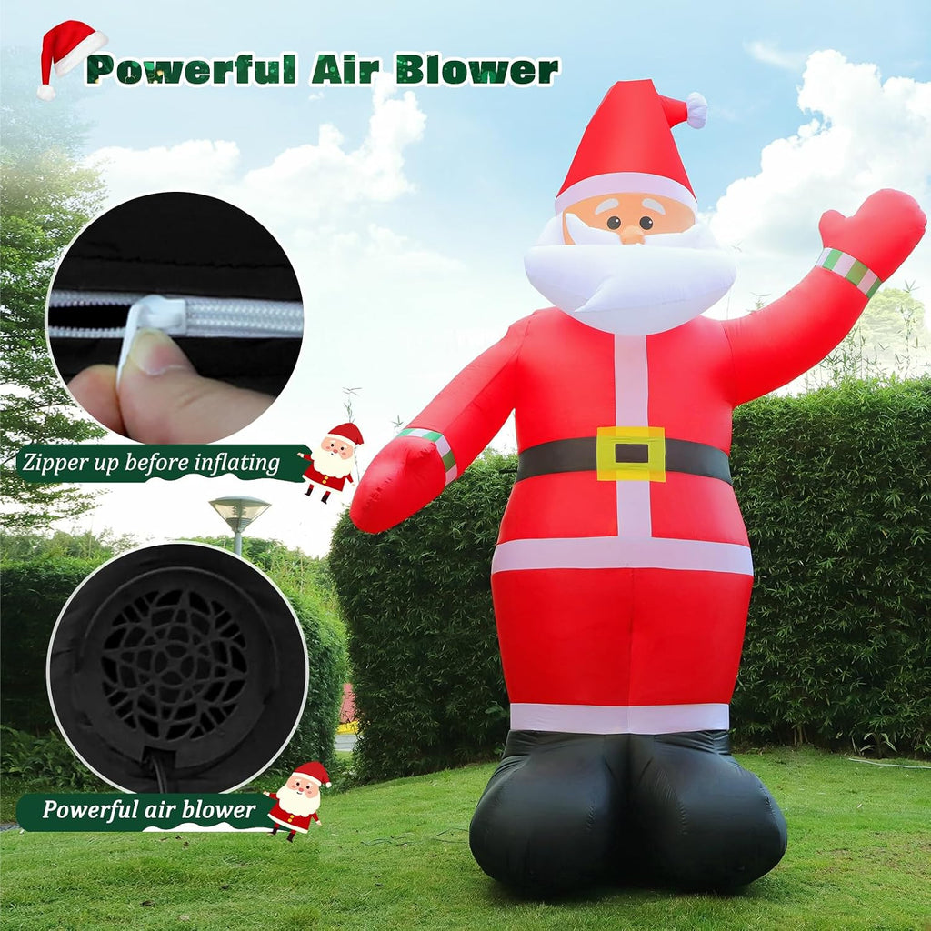 10 FT Christmas Inflatable Santa Claus Outdoor Decoration, Huge Xmas Classic Santa Blow up Santa with Built-in LED
