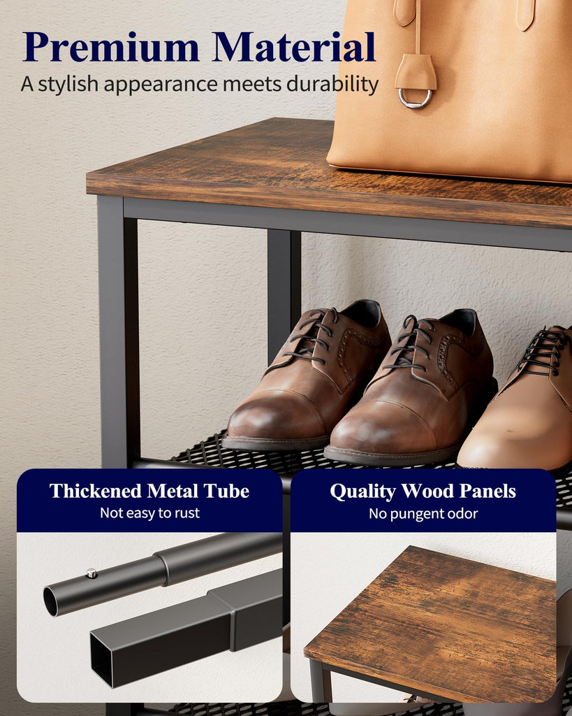 Wooden Top Shoe Rack, 29.5" x 11.4" x 24.8", Brown