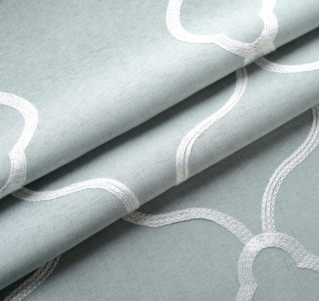 Moroccan Embroidery Semi Sheer Curtains Faux Linen Grommet Curtains 52 x 84 Inch 2 Panels Set, Sea Foam