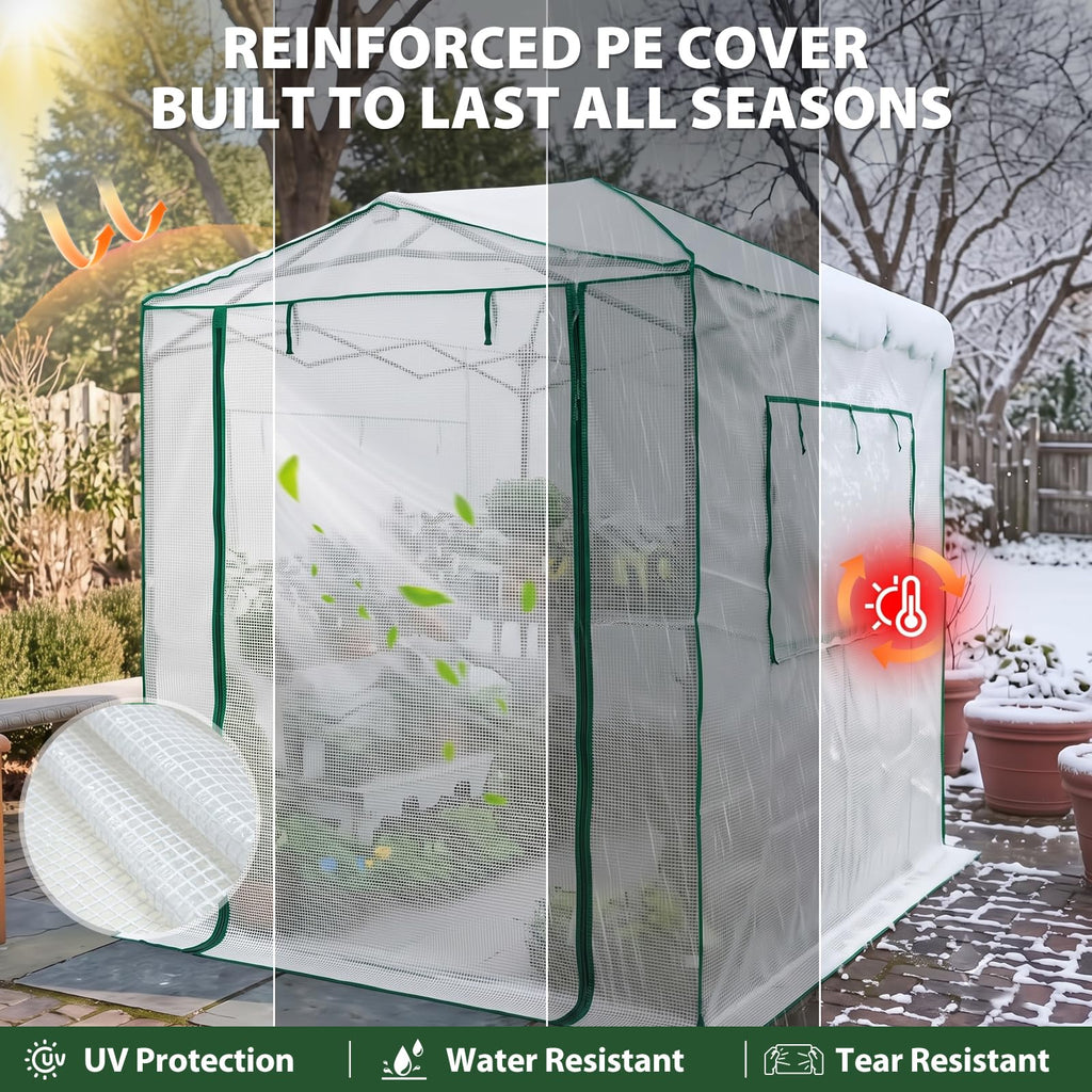 8x6 Easy Setup Pop Up Greenhouse, Clear/White