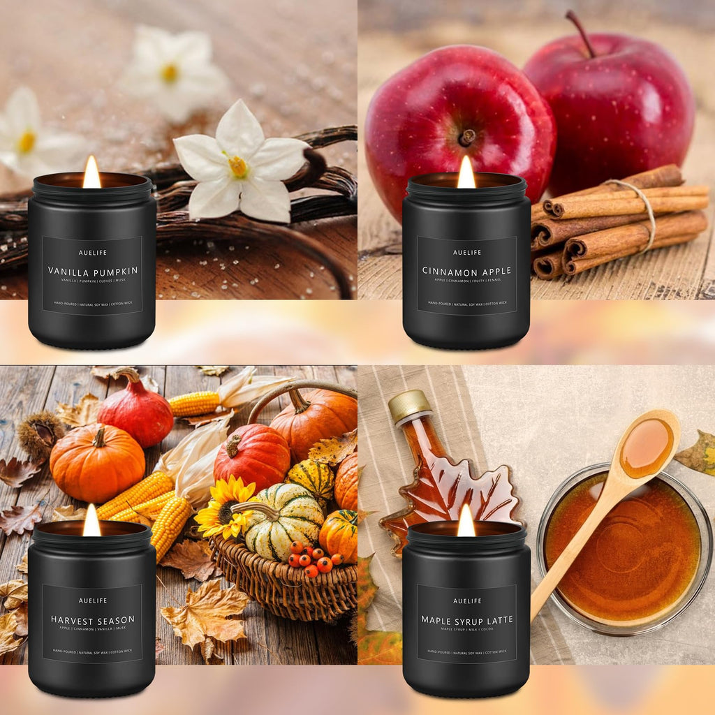 Fall Candle Set Scented, Soy Wax, 4 Pack 28 oz